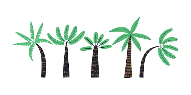 Con palmeras, playa, trópicos, árboles, vector, ilustración plana