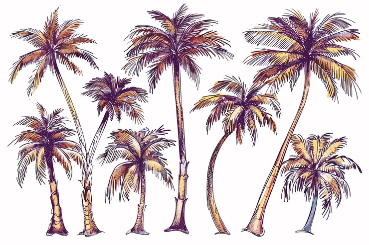Vector palmeras de silueta plantas tropicales de la selva negra hojas negras y árbol de la selva de coco