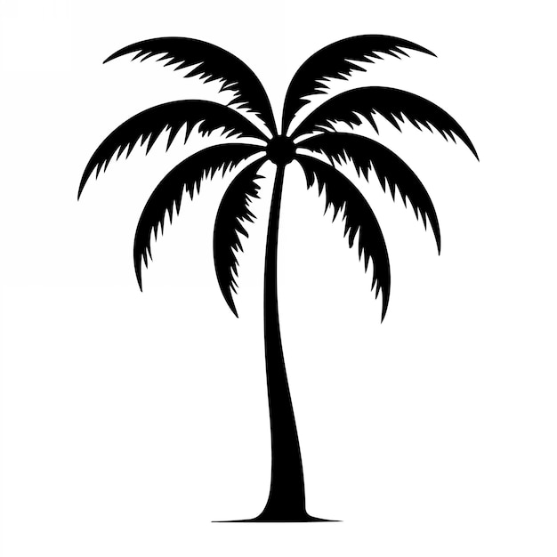 Palmeras tropicales con hojas y siluetas negras aisladas sobre un fondo blanco Vector