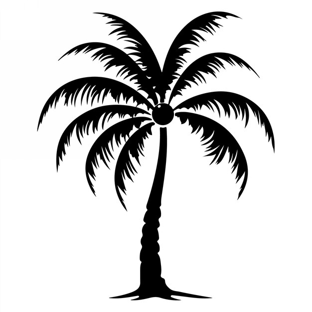 Palmeras tropicales con hojas y siluetas negras aisladas sobre un fondo blanco Vector