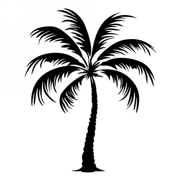 Palmeras tropicales con hojas y siluetas negras aisladas sobre un fondo blanco Vector