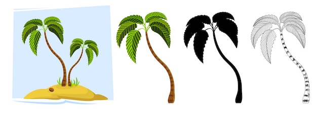 Palmeras tropicales Ilustración de una palmera siluetas negras y contornos aislados