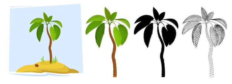 Vector palmeras tropicales ilustración de una palmera siluetas negras y contornos de contorno