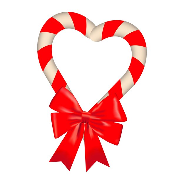 Palo de caramelo navideño con cinta Bastón de caramelo con rayas rojas y blancas Diseño de corazón de caramelo