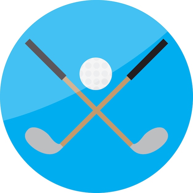 Palo cruzado y pelota Icono de golf Icono de deporte Juego de pelota y equipo de palo Juego de hobby de golf Ilustración de diseño plano abstracto de vector