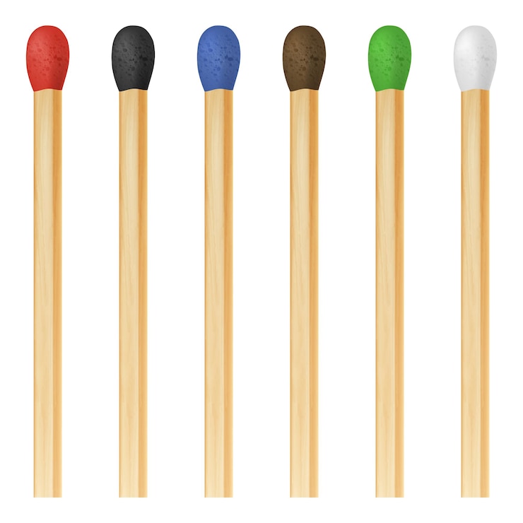 Vector palo de fósforo realista set closeup aislado plantilla de diseño de imágenes prediseñadas para gráficos