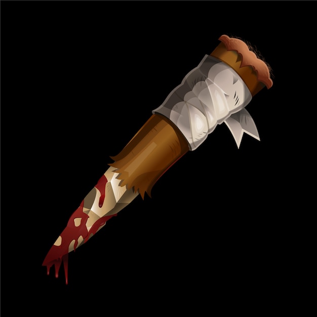 Vector palo de madera de estaca de álamo realista contra vampiros y drácula con sangre.