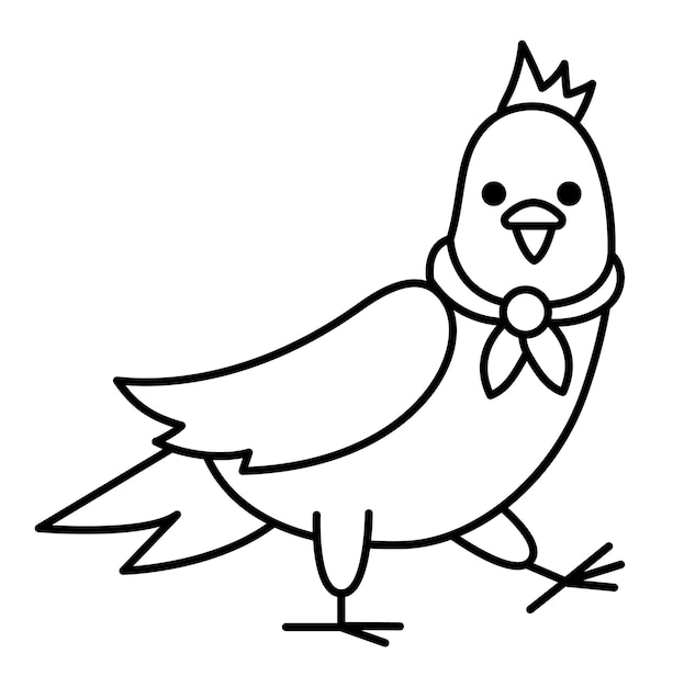 Paloma negra y blanca en bufanda Ilustración vectorial de pájaros de la ciudad Icono de línea de caracteres lindo o página de colorear Imagen de símbolo francés