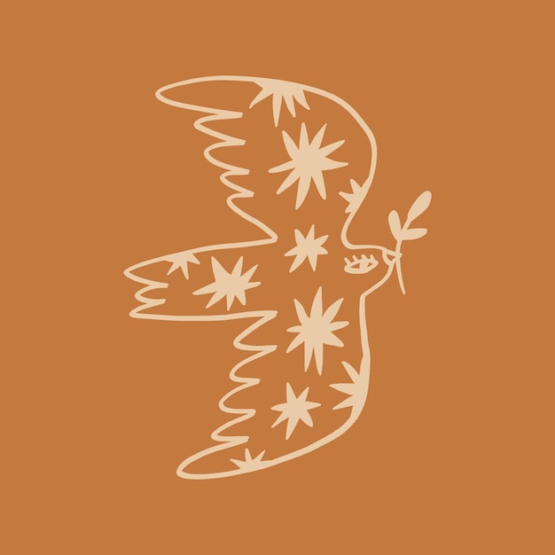 Paloma de la paz denota perdón paloma pájaro boho estilo dibujado a mano ilustración vectorial arte