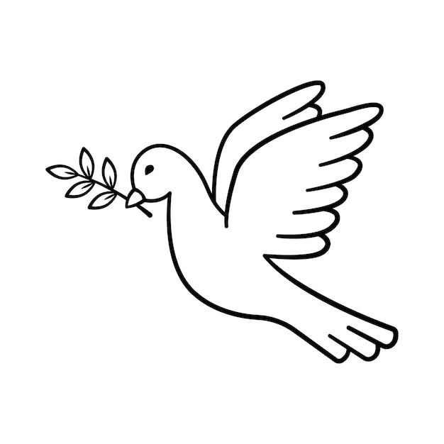 Paloma de la paz paloma dibujada a mano volando con rama de olivo el pájaro es símbolo de paz y libertad
