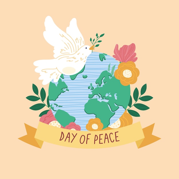 Vector paloma de la paz en el planeta tierra mundial