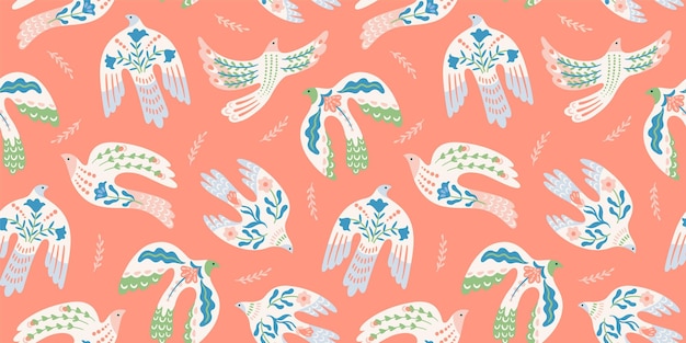 Palomas de la paz Patrón transparente de vector Fondo para tela de papel tapiz de embalaje de papel y otros