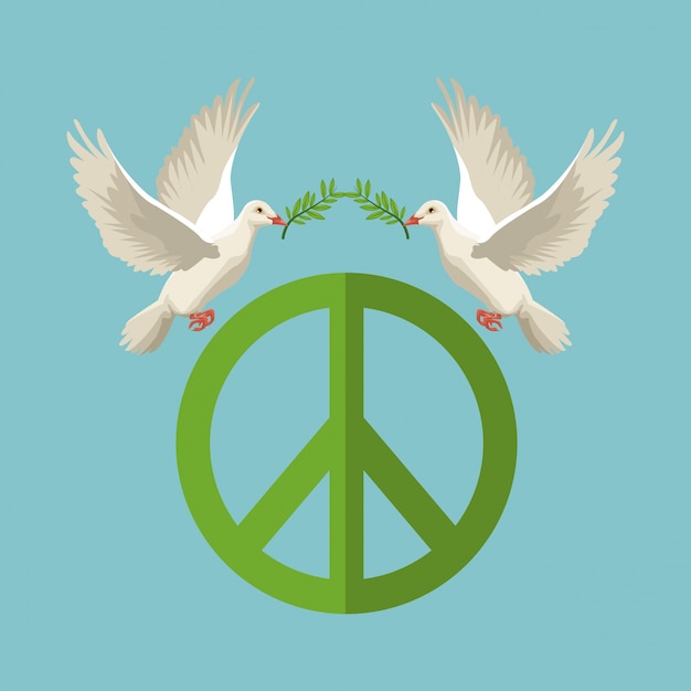 palomas con rama de olivo volando con símbolo de paz y amor