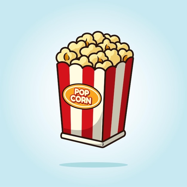 Palomitas de maíz en caja con paquete de papel de tira roja blanca roja Ilustración de dibujos animados vectoriales de alimentos