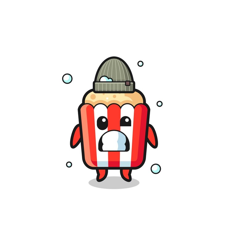 Vector palomitas de maíz de dibujos animados lindo con expresión temblorosa, diseño lindo