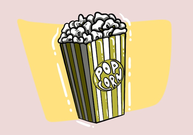 Palomitas de maíz vector dibujado a mano pop corn cine película caja comida cubo película bocadillo bolsa contenedor