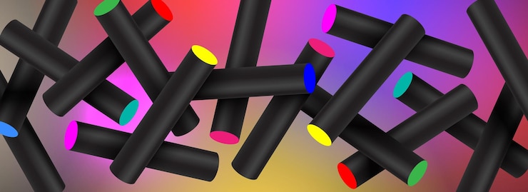 Vector palos negros flotantes con puntos de luz coloridos fondo vectorial horizontal artístico abstracto