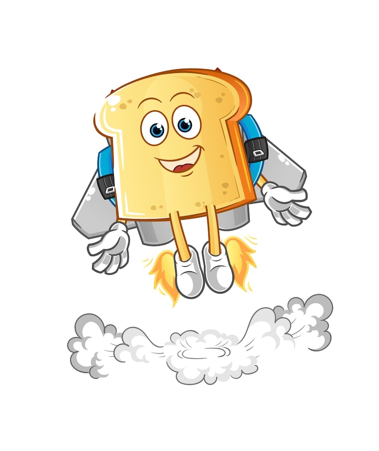 Vector pan blanco con mascota jetpack. vector de dibujos animados