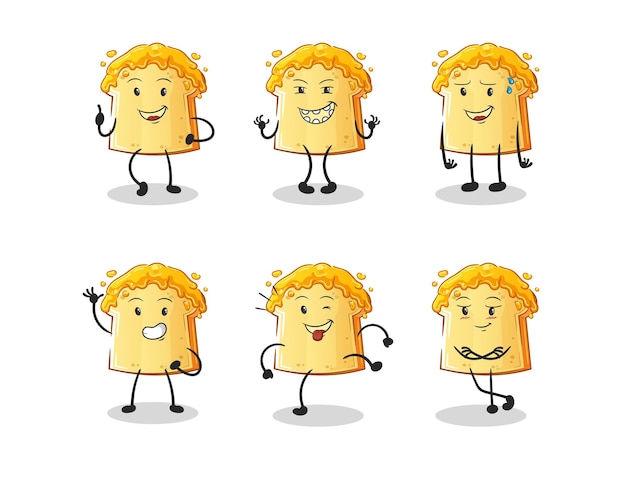 Pan con carácter feliz conjunto de miel. vector de mascota de dibujos animados