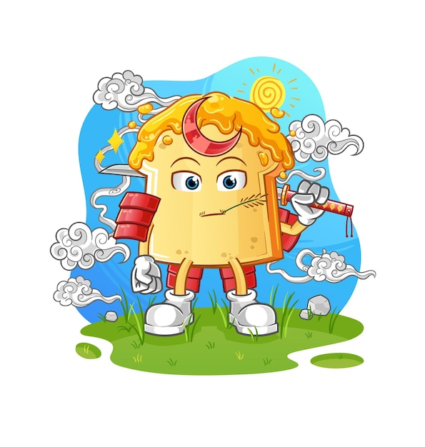 Pan con caricatura samurai de miel. vector de mascota de dibujos animados