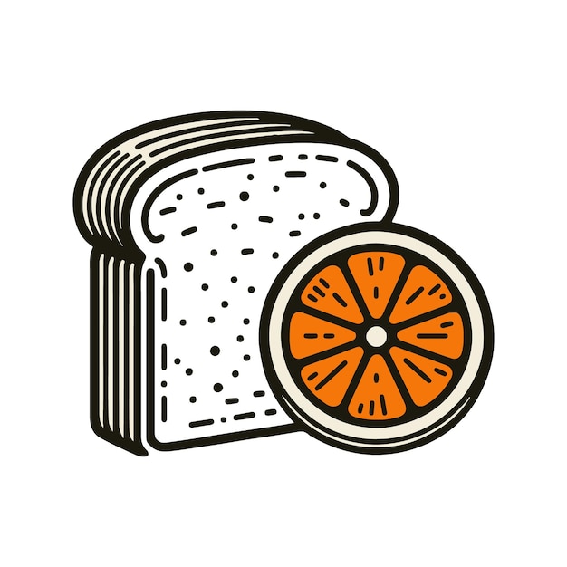 Pan delicioso y dulce con ilustración vectorial de naranja fresca