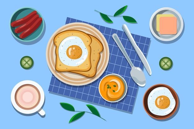 Vector pan de desayuno y huevo frito ilustración