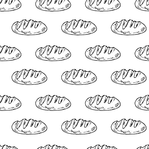Pan dibujado a mano de patrones sin fisuras. Doodle dibujo negro. Símbolo de signo. Elemento de decoración. Aislado sobre fondo blanco. Diseño plano. Ilustración vectorial.