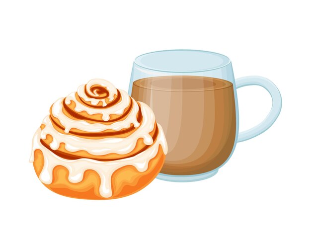 Un pan dulce y una taza de café de cacao con un muffin delicioso desayuno con cacao y postre dulce
