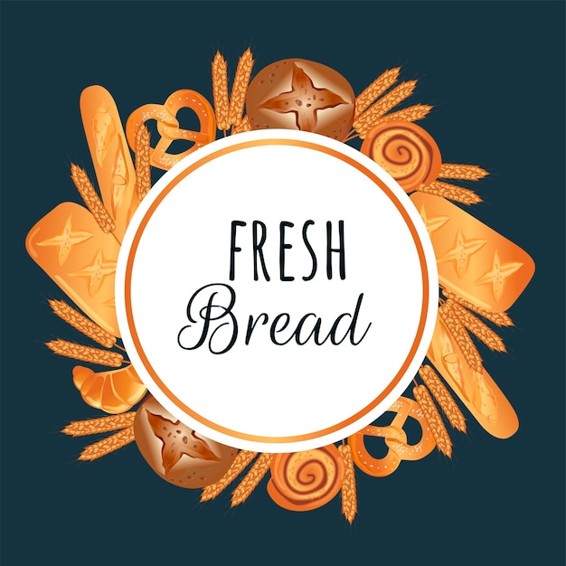 Pan fresco marco redondo ilustración en color vectorial