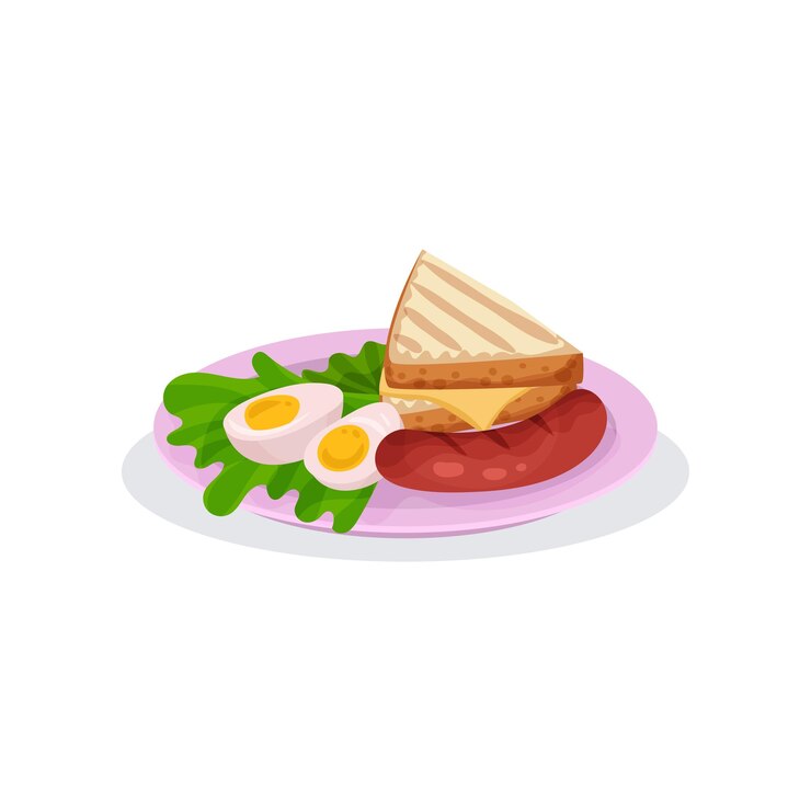 Vector pan de huevo duro con salchicha de queso y lechuga desayuno inglés tradicional vector ilustración sobre un fondo blanco