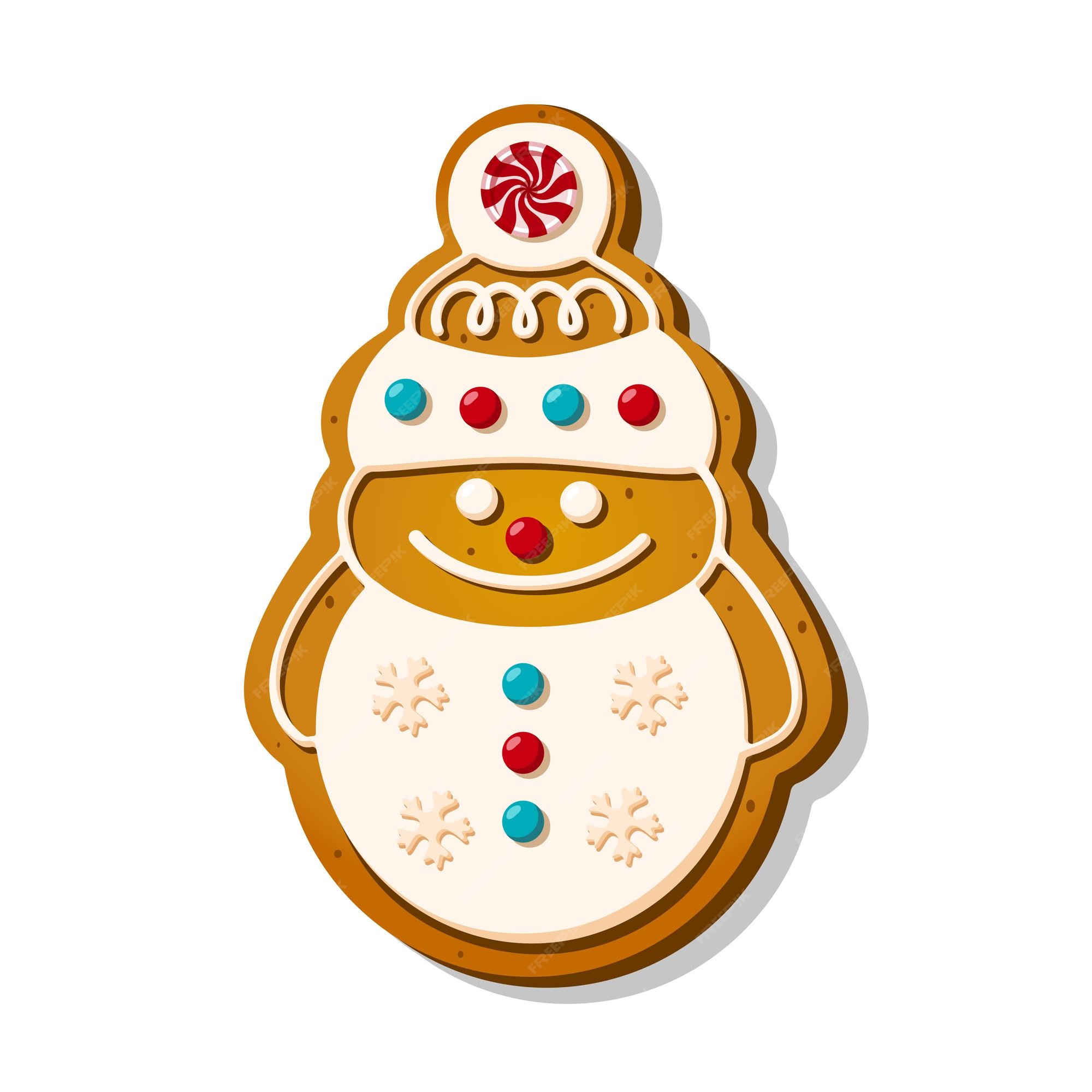 Pan de jengibre de galleta de navidad en forma de muñeco de nieve con glaseado de azúcar en estilo de dibujos animados dulce festivo | Vector Premium Pan de jengibre de galleta de navidad en forma de muñeco de nieve con glaseado de azúcar en estilo de dibujos animados dulce festivo | Vector Premium