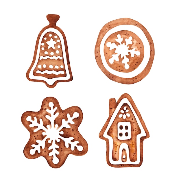 Pan de jengibre de Navidad acuarela. Vector