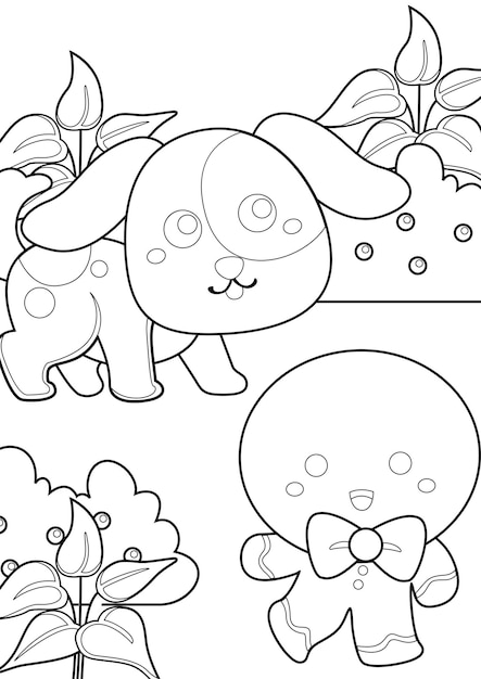 Pan de jengibre Navidad y animales páginas para colorear A4 para niños y adultos