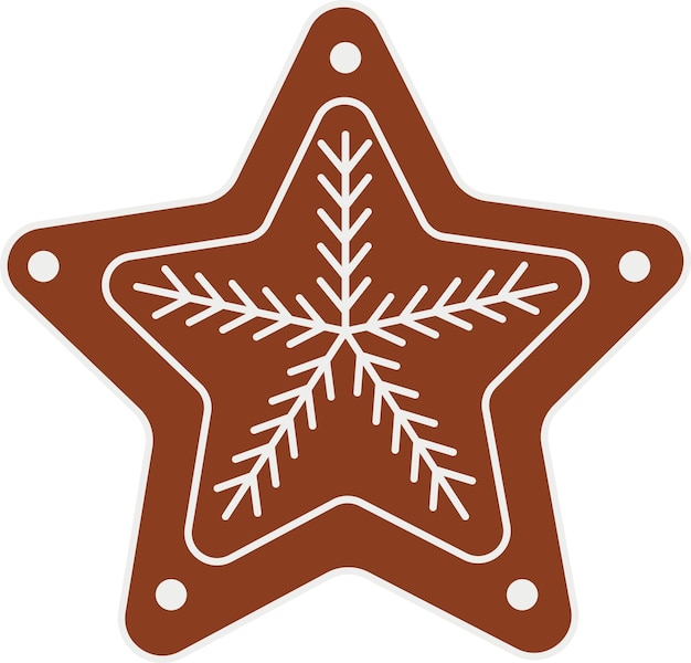 Pan de jengibre de navidad en forma de estrella con copo de nieve aislado sobre fondo blanco vector