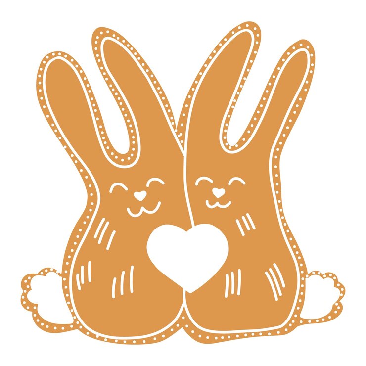 Vector pan de jengibre de navidad vectorial en forma de dos liebres y un corazón