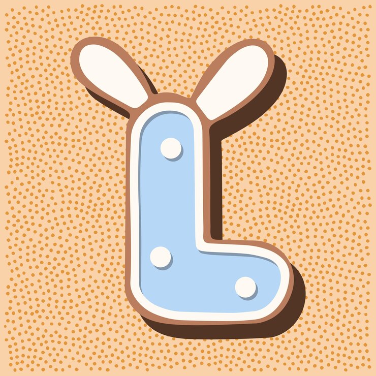 Vector pan de jengibre navideño en forma de letra con orejas de conejo blanco lunares glaseado azul