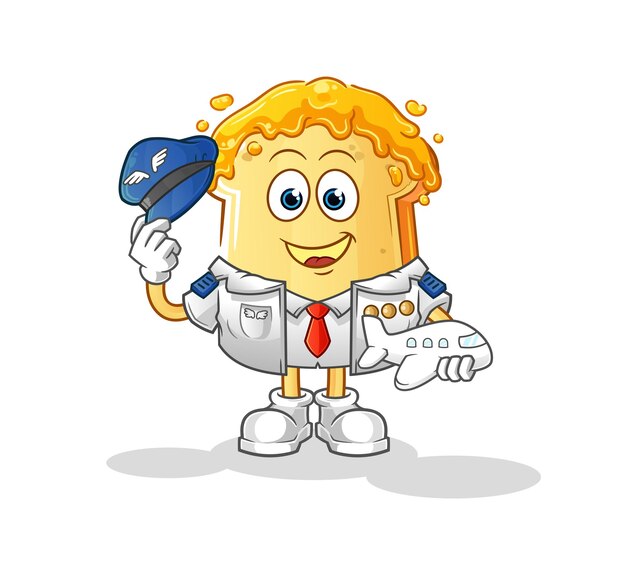 Pan con mascota piloto de miel. vector de dibujos animados
