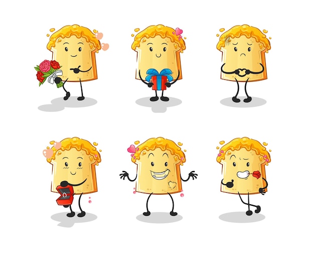 Pan con miel amor conjunto personaje de dibujos animados mascota vector