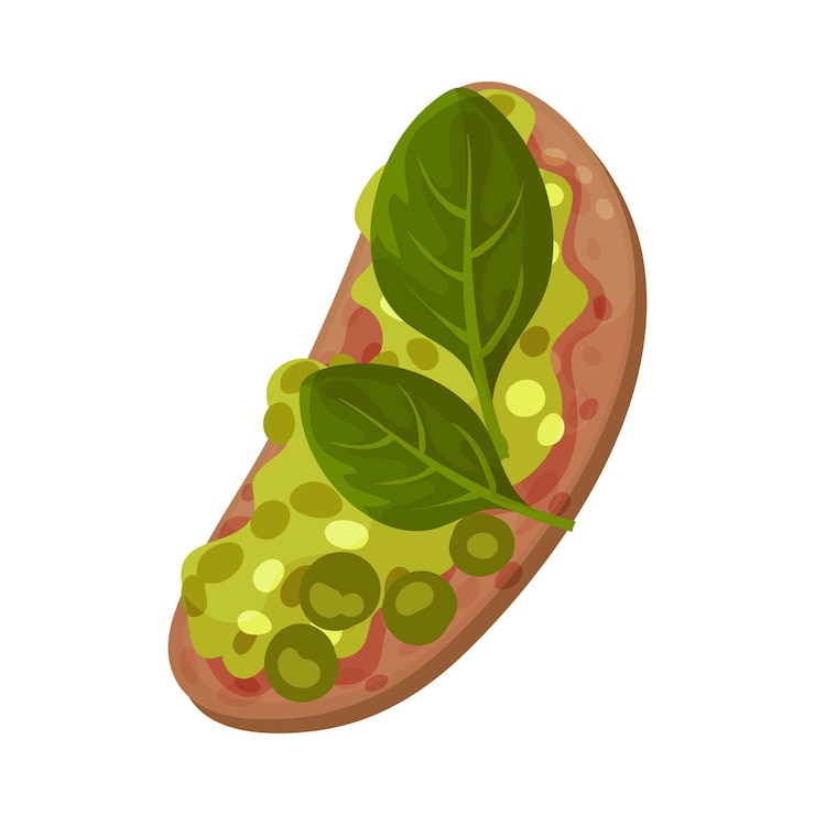 Vector pan multigranado tostado con pasta de aguacate y espinaca ilustración vectorial concepto de nutrición física