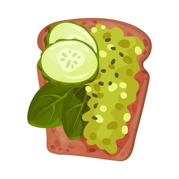 Vector pan multigranado tostado con pasta de aguacate y pepino ilustración vectorial concepto de nutrición física