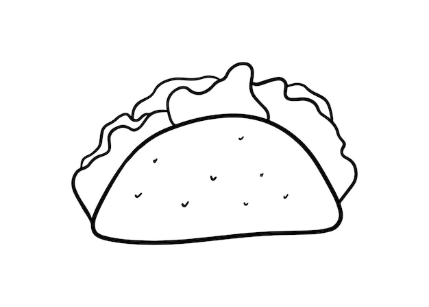 Pan de pita pita con lechuga doodle dibujos animados lineales para colorear alimentos