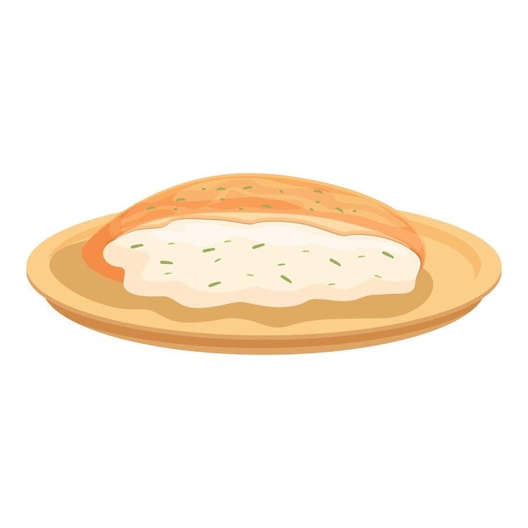 Vector pan de pita recién horneado con hummus en el plato