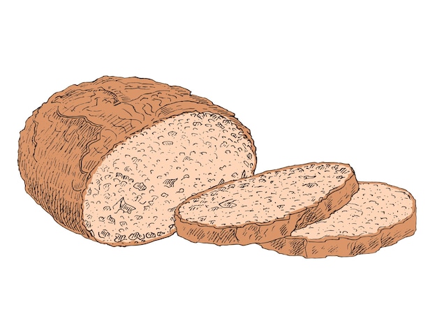Pan rebanado dibujado sobre un fondo blanco