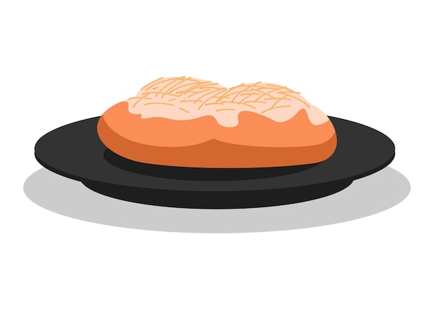 Pan en una tapa con queso encima Ilustración plana simple