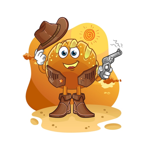 El pan vaquero con pistola mascota de dibujos animados mascota