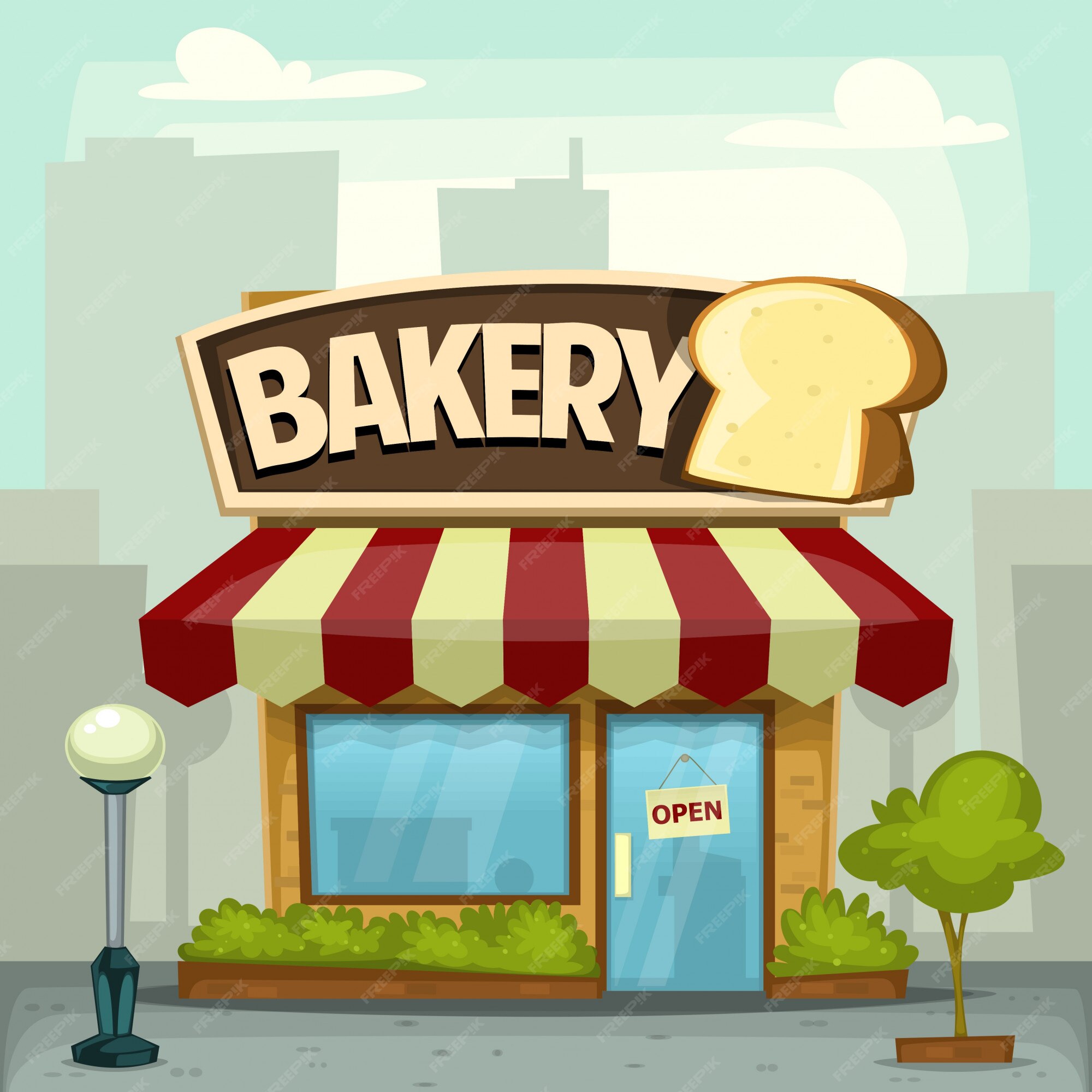 Panadería de dibujos animados pan tienda ciudad edificio ilustración |  Vector Premium