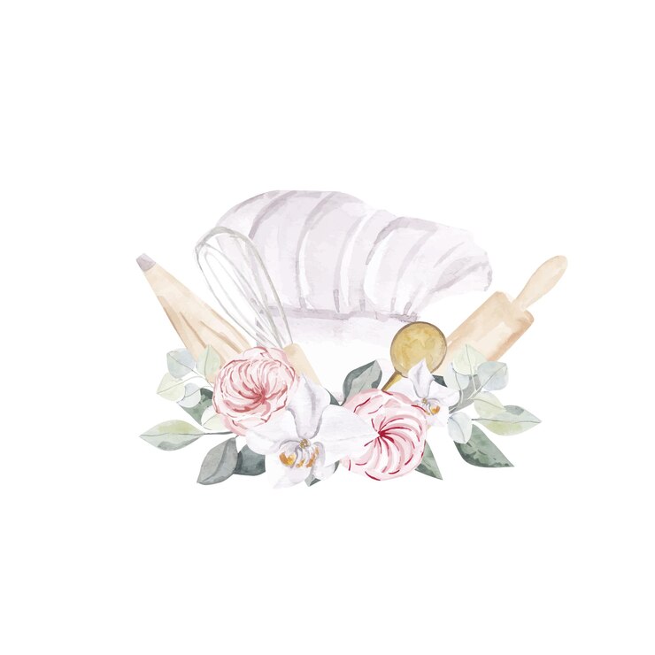 Panadería escena acuarela cocina ilustración cocina logo