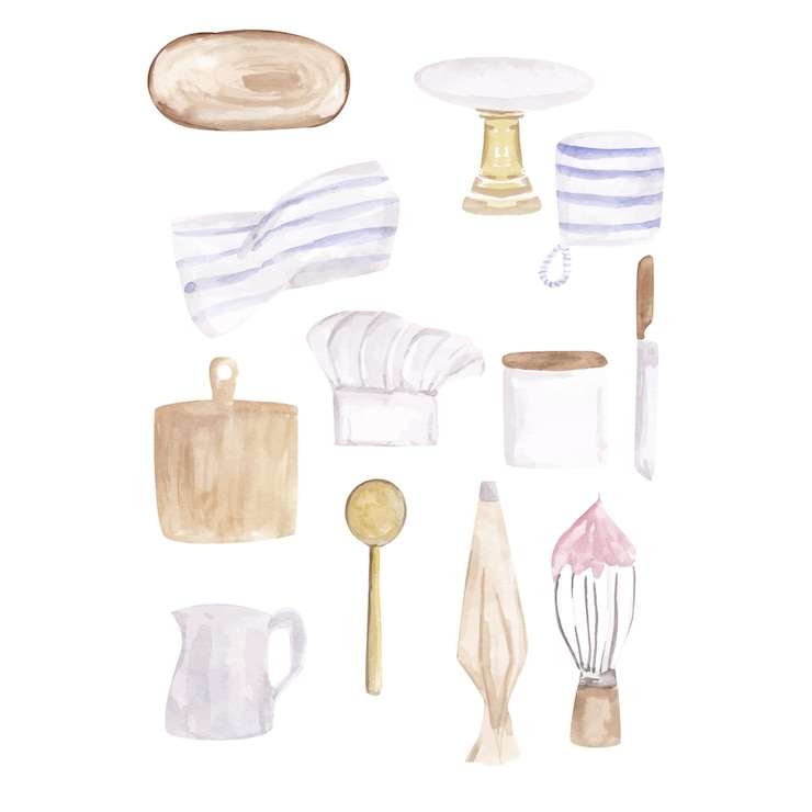 Panadería escena acuarela cocina ilustración cocina logo