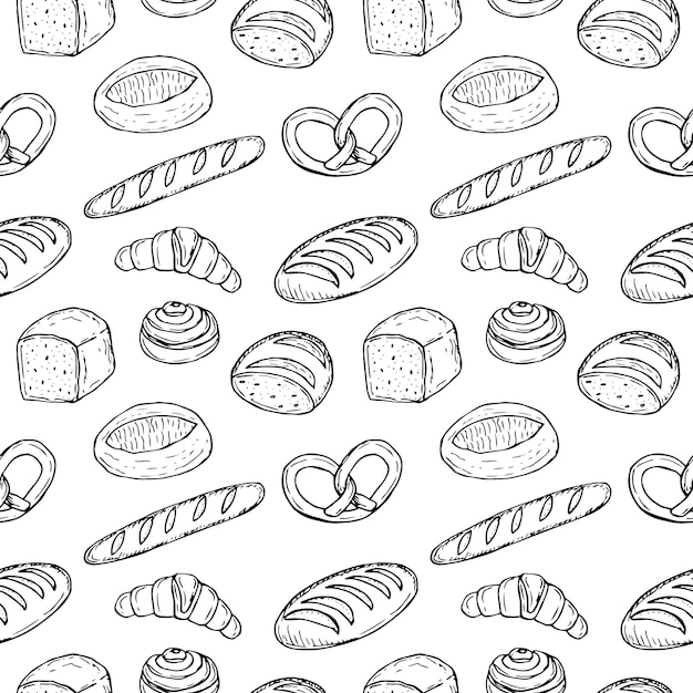 Panadería para hornear de patrones sin fisuras vector ilustración mano dibujo boceto