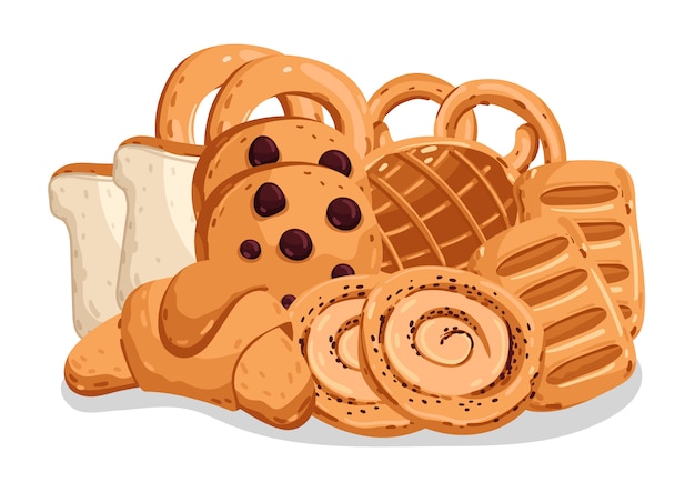 Vector panadería pastelería aislado conjunto de ilustración de dibujos animados
